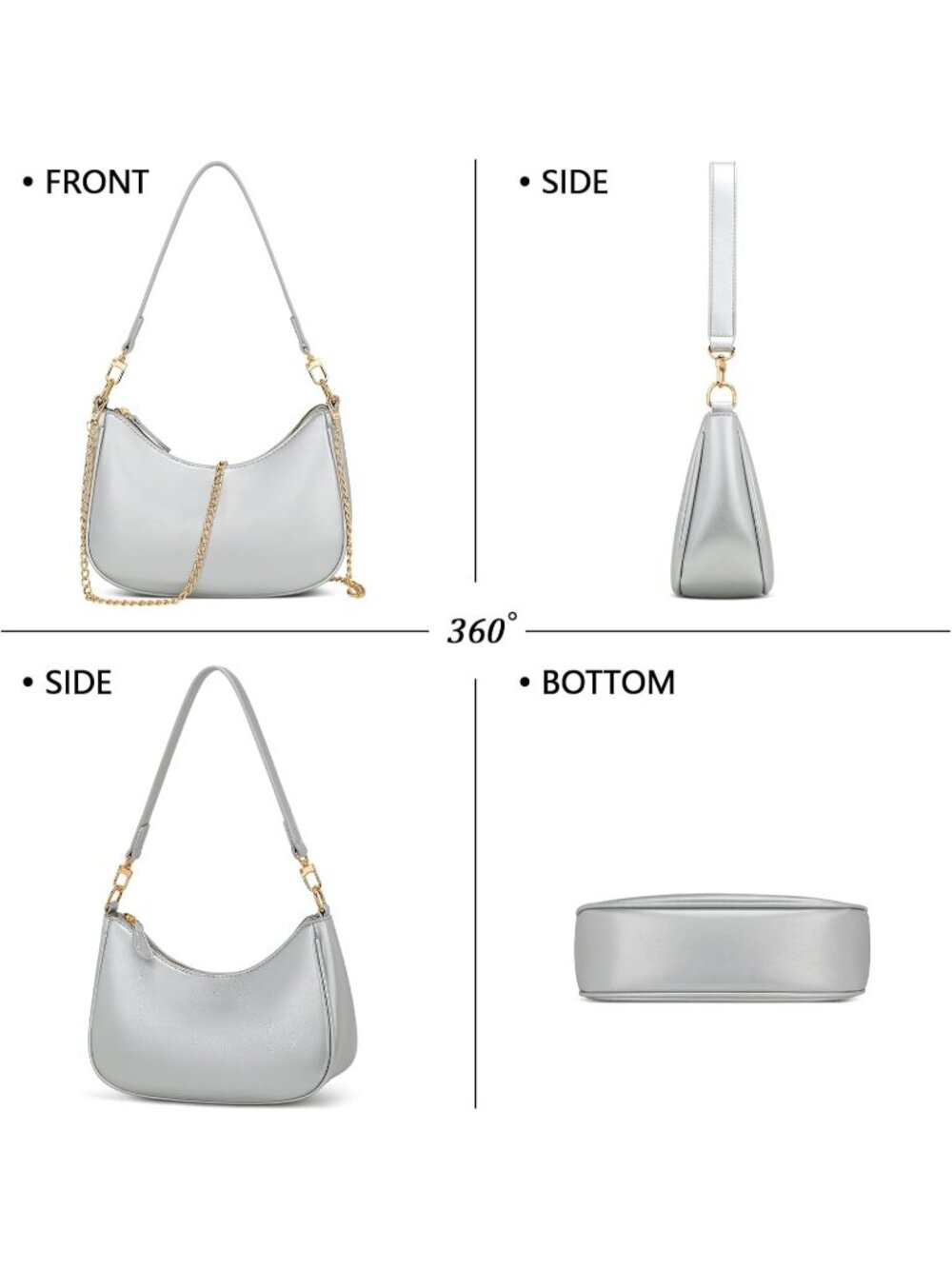 〽️Women's Silver Cute Hobo Retro Shopping Clutch Tote Shoulder Purse Handbags - Picture 6 of 6